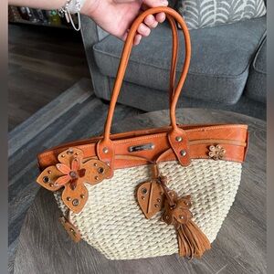 Miu Miu Woven Straw & Leather Tote